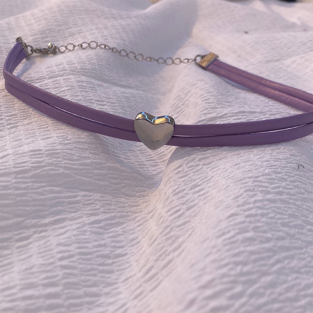 Purple Choker Silver Heart